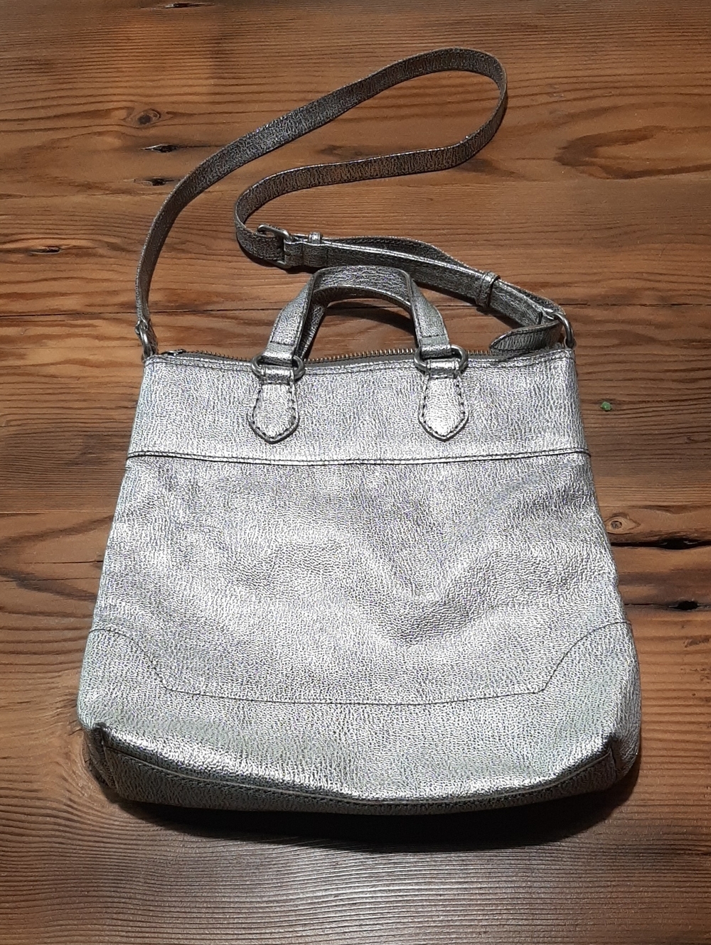 Frye Melissa Metallic Silver Leather Crossbody Tote